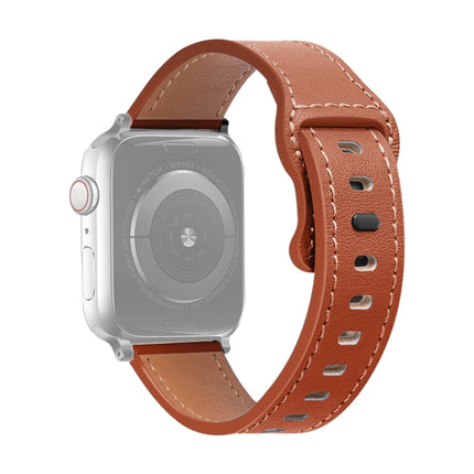 Butterfly Buckle Cowhide Leather Watchband For Apple Watch Series, 7 41mm / 6&SE&5&4 40mm / 3&2&1 38mm, 7 45mm / 6&SE&5&4 44mm / 3&2&1 42mm - DealBuddy