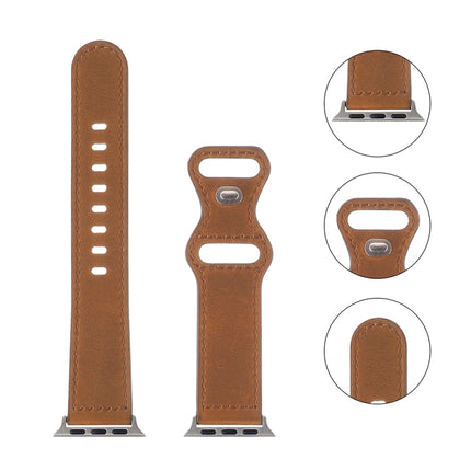 Crazy Horse Leather Butterfly Buckle Watchband For Apple Watch Series, 7 41mm / 6&SE&5&4 40mm / 3&2&1 38mm, 7 45mm / 6&SE&5&4 44mm / 3&2&1 42mm - DealBuddy