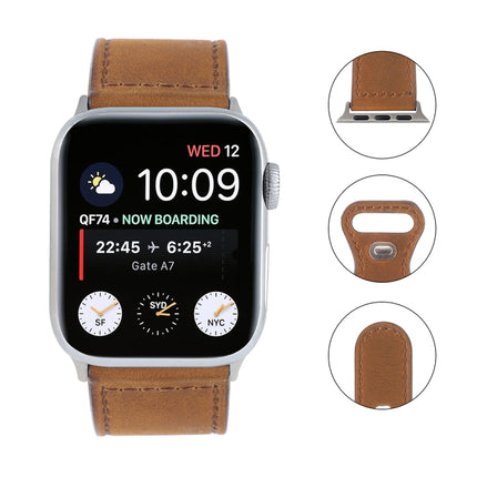 Crazy Horse Leather Butterfly Buckle Watchband For Apple Watch Series, 7 41mm / 6&SE&5&4 40mm / 3&2&1 38mm, 7 45mm / 6&SE&5&4 44mm / 3&2&1 42mm - DealBuddy
