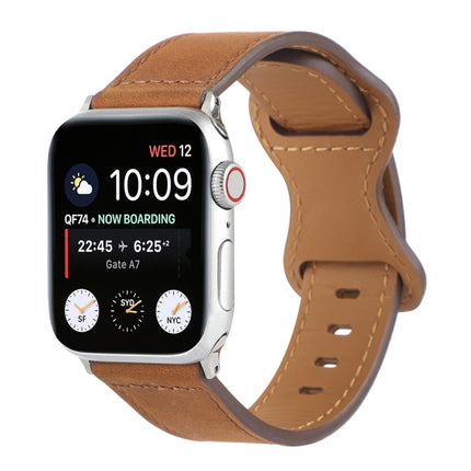 Crazy Horse Leather Butterfly Buckle Watchband For Apple Watch Series, 7 41mm / 6&SE&5&4 40mm / 3&2&1 38mm, 7 45mm / 6&SE&5&4 44mm / 3&2&1 42mm - DealBuddy