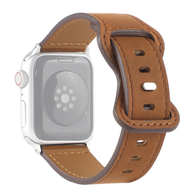 Crazy Horse Leather Butterfly Buckle Watchband For Apple Watch Series, 7 41mm / 6&SE&5&4 40mm / 3&2&1 38mm, 7 45mm / 6&SE&5&4 44mm / 3&2&1 42mm - DealBuddy