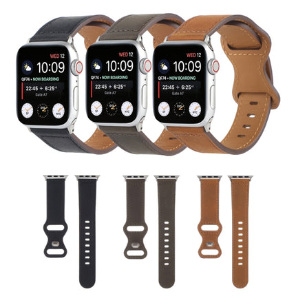Crazy Horse Leather Butterfly Buckle Watchband For Apple Watch Series, 7 41mm / 6&SE&5&4 40mm / 3&2&1 38mm, 7 45mm / 6&SE&5&4 44mm / 3&2&1 42mm - DealBuddy