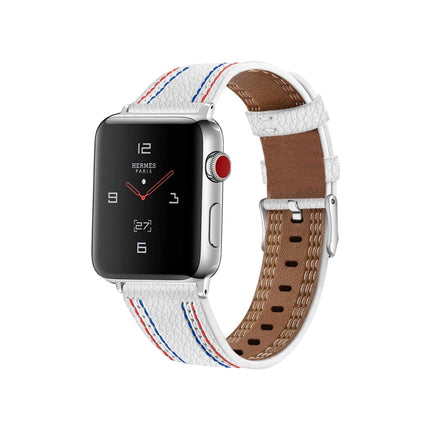 Three-line Leather Watchband For Apple Watch Series, 7 41mm / 6&SE&5&4 40mm / 3&2&1 38mm, 7 45mm / 6&SE&5&4 44mm / 3&2&1 42mm - DealBuddy