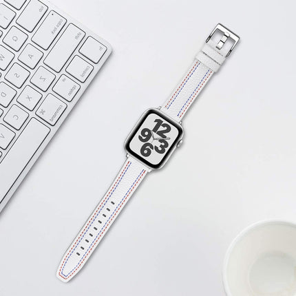 Three-line Leather Watchband For Apple Watch Series, 7 41mm / 6&SE&5&4 40mm / 3&2&1 38mm, 7 45mm / 6&SE&5&4 44mm / 3&2&1 42mm - DealBuddy