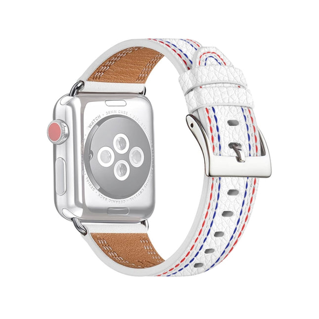 Three-line Leather Watchband For Apple Watch Series, 7 41mm / 6&SE&5&4 40mm / 3&2&1 38mm, 7 45mm / 6&SE&5&4 44mm / 3&2&1 42mm - DealBuddy