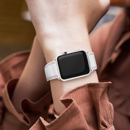 Three-line Leather Watchband For Apple Watch Series, 7 41mm / 6&SE&5&4 40mm / 3&2&1 38mm, 7 45mm / 6&SE&5&4 44mm / 3&2&1 42mm - DealBuddy
