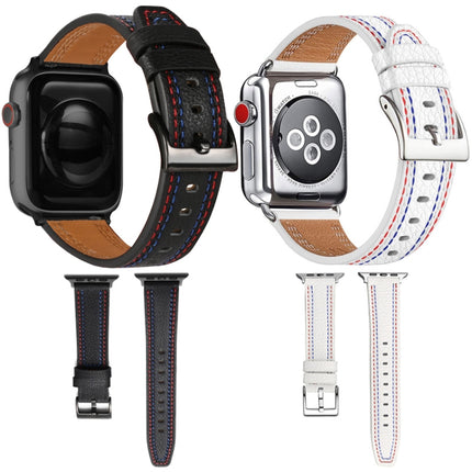 Three-line Leather Watchband For Apple Watch Series, 7 41mm / 6&SE&5&4 40mm / 3&2&1 38mm, 7 45mm / 6&SE&5&4 44mm / 3&2&1 42mm - DealBuddy