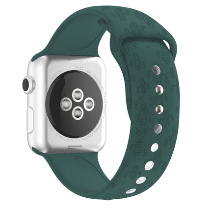 Cactus Embossing Silicone Watchband For Apple Watch Series, 7 41mm / 6&SE&5&4 40mm / 3&2&1 38mm, 7 45mm / 6&SE&5&4 44mm / 3&2&1 42mm - DealBuddy