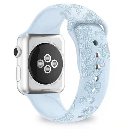 Sunflower Embossing Silicone Watchband For Apple Watch Series, 7 41mm / 6&SE&5&4 40mm / 3&2&1 38mm, 7 45mm / 6&SE&5&4 44mm / 3&2&1 42mm - DealBuddy