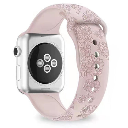 Sunflower Embossing Silicone Watchband For Apple Watch Series, 7 41mm / 6&SE&5&4 40mm / 3&2&1 38mm, 7 45mm / 6&SE&5&4 44mm / 3&2&1 42mm - DealBuddy