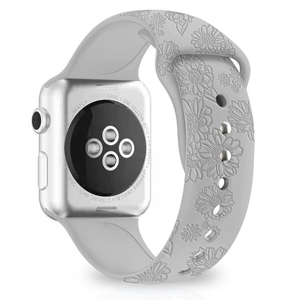 Sunflower Embossing Silicone Watchband For Apple Watch Series, 7 41mm / 6&SE&5&4 40mm / 3&2&1 38mm, 7 45mm / 6&SE&5&4 44mm / 3&2&1 42mm - DealBuddy