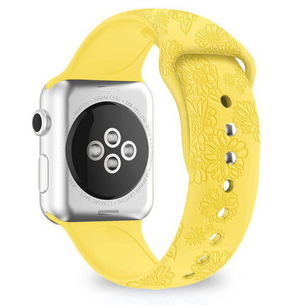 Sunflower Embossing Silicone Watchband For Apple Watch Series, 7 41mm / 6&SE&5&4 40mm / 3&2&1 38mm, 7 45mm / 6&SE&5&4 44mm / 3&2&1 42mm - DealBuddy