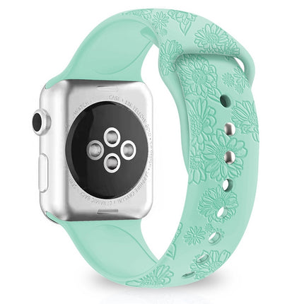 Sunflower Embossing Silicone Watchband For Apple Watch Series, 7 41mm / 6&SE&5&4 40mm / 3&2&1 38mm, 7 45mm / 6&SE&5&4 44mm / 3&2&1 42mm - DealBuddy