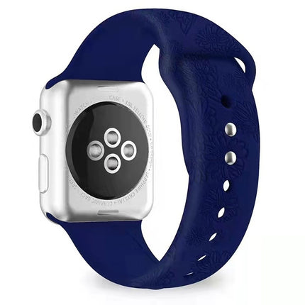 Sunflower Embossing Silicone Watchband For Apple Watch Series, 7 41mm / 6&SE&5&4 40mm / 3&2&1 38mm, 7 45mm / 6&SE&5&4 44mm / 3&2&1 42mm - DealBuddy