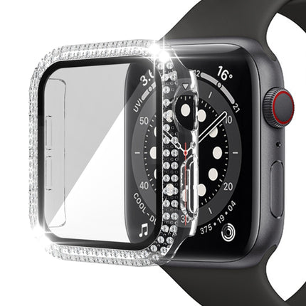 Double-Row Diamond PC+Tempered Glass Watch Case For Apple Watch Series
