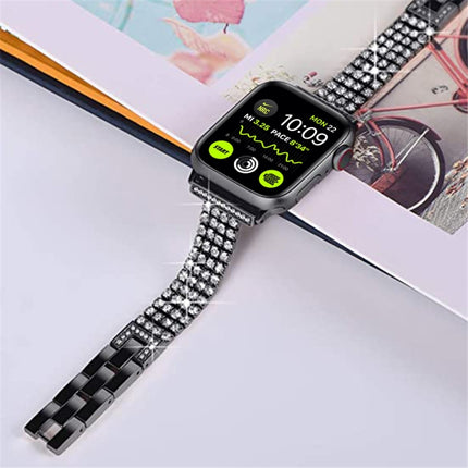 Four-row Diamond-set Metal Watchband For Apple Watch Series, 7 41mm / 6&SE&5&4 40mm / 3&2&1 38mm, 7 45mm / 6&SE&5&4 44mm / 3&2&1 42mm - DealBuddy