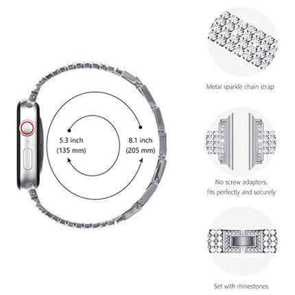Four-row Diamond-set Metal Watchband For Apple Watch Series, 7 41mm / 6&SE&5&4 40mm / 3&2&1 38mm, 7 45mm / 6&SE&5&4 44mm / 3&2&1 42mm - DealBuddy