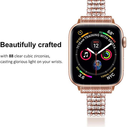 Four-row Diamond-set Metal Watchband For Apple Watch Series, 7 41mm / 6&SE&5&4 40mm / 3&2&1 38mm, 7 45mm / 6&SE&5&4 44mm / 3&2&1 42mm - DealBuddy