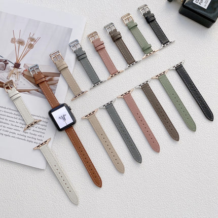 Plain Leather Watchband For Apple Watch Series, 7 41mm / 6&SE&5&4 40mm / 3&2&1 38mm, 7 45mm / 6&SE&5&4 44mm / 3&2&1 42mm - DealBuddy
