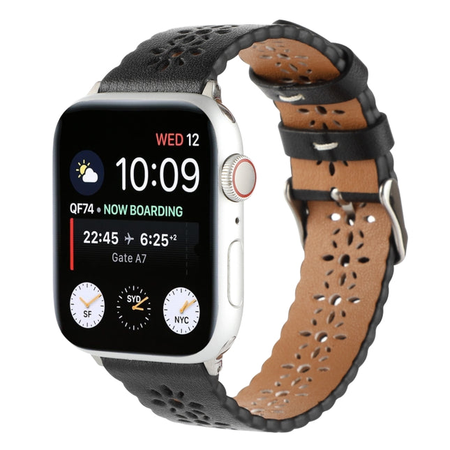 Hollow Genuine Leather Watch Band For Apple Watch Series, 7 41mm / 6&SE&5&4 40mm / 3&2&1 38mm, 7 45mm / 6&SE&5&4 44mm / 3&2&1 42mm - DealBuddy