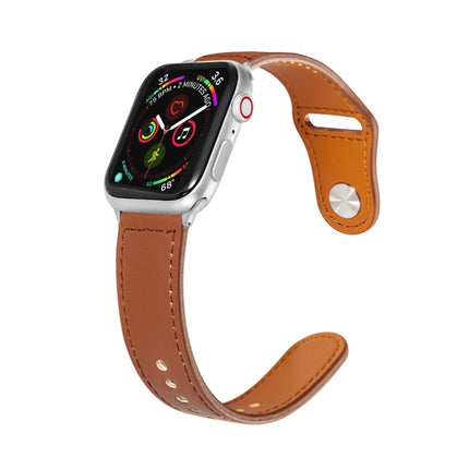 Nail Silver Buckle Leather Watch Band For Apple Watch Series, 7 41mm / 6&SE&5&4 40mm / 3&2&1 38mm, 7 45mm / 6&SE&5&4 44mm / 3&2&1 42mm - DealBuddy