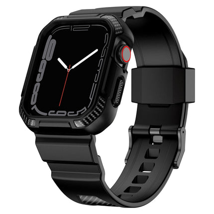 Integrated Carbon Fiber Pattern Silicone Watch Band For Apple Watch Series, 7 41mm / 6&SE&5&4 40mm / 3&2&1 38mm, 7 45mm / 6&SE&5&4 44mm / 3&2&1 42mm - DealBuddy