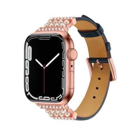 Pearl Diamond Leather Watch Band For Apple Watch Series, 7 41mm / 6&SE&5&4 40mm / 3&2&1 38mm, 7 45mm / 6&SE&5&4 44mm / 3&2&1 42mm - DealBuddy