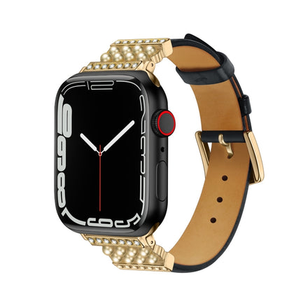 Pearl Diamond Leather Watch Band For Apple Watch Series, 7 41mm / 6&SE&5&4 40mm / 3&2&1 38mm, 7 45mm / 6&SE&5&4 44mm / 3&2&1 42mm - DealBuddy