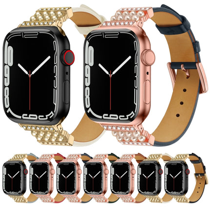 Pearl Diamond Leather Watch Band For Apple Watch Series, 7 41mm / 6&SE&5&4 40mm / 3&2&1 38mm, 7 45mm / 6&SE&5&4 44mm / 3&2&1 42mm - DealBuddy