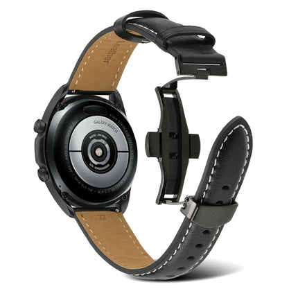 Butterfly Buckle Stitching Genuine Leather Watch Band, For Samsung Galaxy Watch4 20mm, For Huawei Watch GT 3 Pro 22mm - DealBuddy