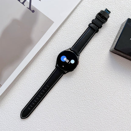 Butterfly Buckle Stitching Genuine Leather Watch Band, For Samsung Galaxy Watch4 20mm, For Huawei Watch GT 3 Pro 22mm - DealBuddy