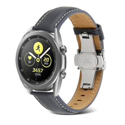 Butterfly Buckle Stitching Genuine Leather Watch Band, For Samsung Galaxy Watch4 20mm, For Huawei Watch GT 3 Pro 22mm - DealBuddy