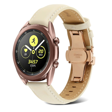 Butterfly Buckle Stitching Genuine Leather Watch Band, For Samsung Galaxy Watch4 20mm, For Huawei Watch GT 3 Pro 22mm - DealBuddy