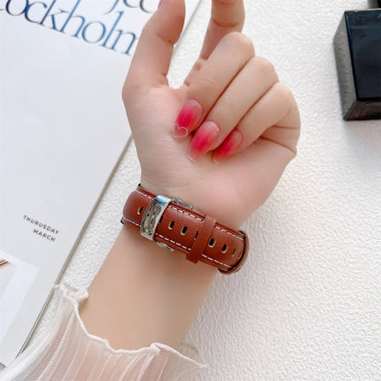 Butterfly Buckle Stitching Genuine Leather Watch Band, For Samsung Galaxy Watch4 20mm, For Huawei Watch GT 3 Pro 22mm - DealBuddy