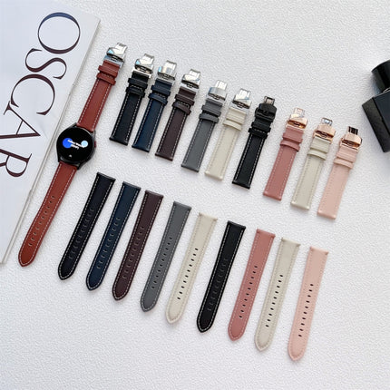 Butterfly Buckle Stitching Genuine Leather Watch Band, For Samsung Galaxy Watch4 20mm, For Huawei Watch GT 3 Pro 22mm - DealBuddy