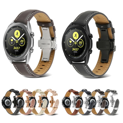 Butterfly Buckle Stitching Genuine Leather Watch Band, For Samsung Galaxy Watch4 20mm, For Huawei Watch GT 3 Pro 22mm - DealBuddy