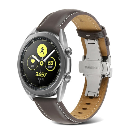 Butterfly Buckle Stitching Genuine Leather Watch Band, For Samsung Galaxy Watch4 20mm, For Huawei Watch GT 3 Pro 22mm - DealBuddy