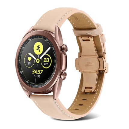 Butterfly Buckle Stitching Genuine Leather Watch Band, For Samsung Galaxy Watch4 20mm, For Huawei Watch GT 3 Pro 22mm - DealBuddy