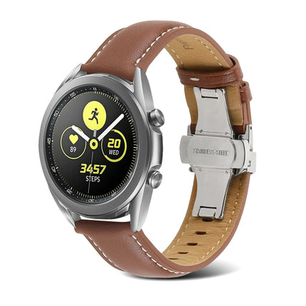 Butterfly Buckle Stitching Genuine Leather Watch Band, For Samsung Galaxy Watch4 20mm, For Huawei Watch GT 3 Pro 22mm - DealBuddy