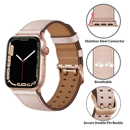 Double Buckles Leather Watch Band For Apple Watch Series, 7 41mm / 6&SE&5&4 40mm / 3&2&1 38mm, 7 45mm / 6&SE&5&4 44mm / 3&2&1 42mm - DealBuddy