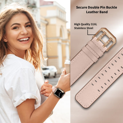 Double Buckles Leather Watch Band For Apple Watch Series, 7 41mm / 6&SE&5&4 40mm / 3&2&1 38mm, 7 45mm / 6&SE&5&4 44mm / 3&2&1 42mm - DealBuddy
