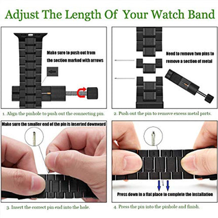 5-bead Stainless Steel Watch Band For Apple Watch Series, 7 45mm / 6&SE&5&4 44mm / 3&2&1 42mm, 7 41mm / 6&SE&5&4 40mm / 3&2&1 38mm - DealBuddy