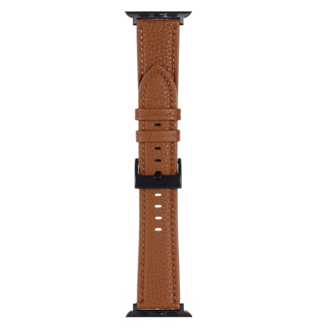 Litchi Texture Leather Watch Band For Apple Watch Series, 7 45mm / 6&SE&5&4 44mm / 3&2&1 42mm, 7 41mm / 6&SE&5&4 40mm / 3&2&1 38mm - DealBuddy