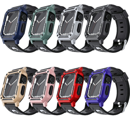 Military Silicone Watch Band + Watch Case Set, For Apple Watch Series 9/8/7 45mm, For Apple Watch Series 9/8/7 41mm - DealBuddy