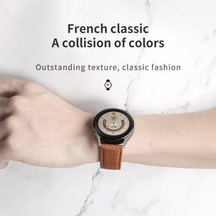 For Samsung Galaxy Watch5 40mm / 44mm Litchi Genuine Leather Watch Band, Black Buckle, Silver Buckle - DealBuddy