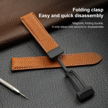 For Samsung Galaxy Watch5 40mm / 44mm Litchi Genuine Leather Watch Band, Black Buckle, Silver Buckle - DealBuddy
