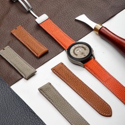For Samsung Galaxy Watch5 40mm / 44mm Litchi Genuine Leather Watch Band, Black Buckle, Silver Buckle - DealBuddy
