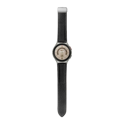 For Samsung Galaxy Watch5 40mm / 44mm Litchi Genuine Leather Watch Band, Black Buckle, Silver Buckle - DealBuddy