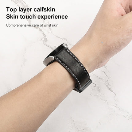 For Samsung Galaxy Watch5 40mm / 44mm Plain Weave Genuine Leather Watch Band, Black Buckle, Silver Buckle - DealBuddy