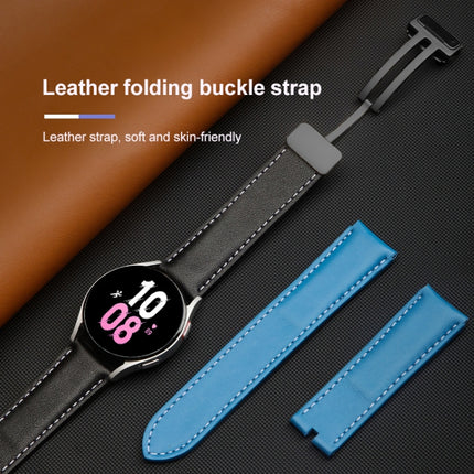 For Samsung Galaxy Watch5 40mm / 44mm Plain Weave Genuine Leather Watch Band, Black Buckle, Silver Buckle - DealBuddy
